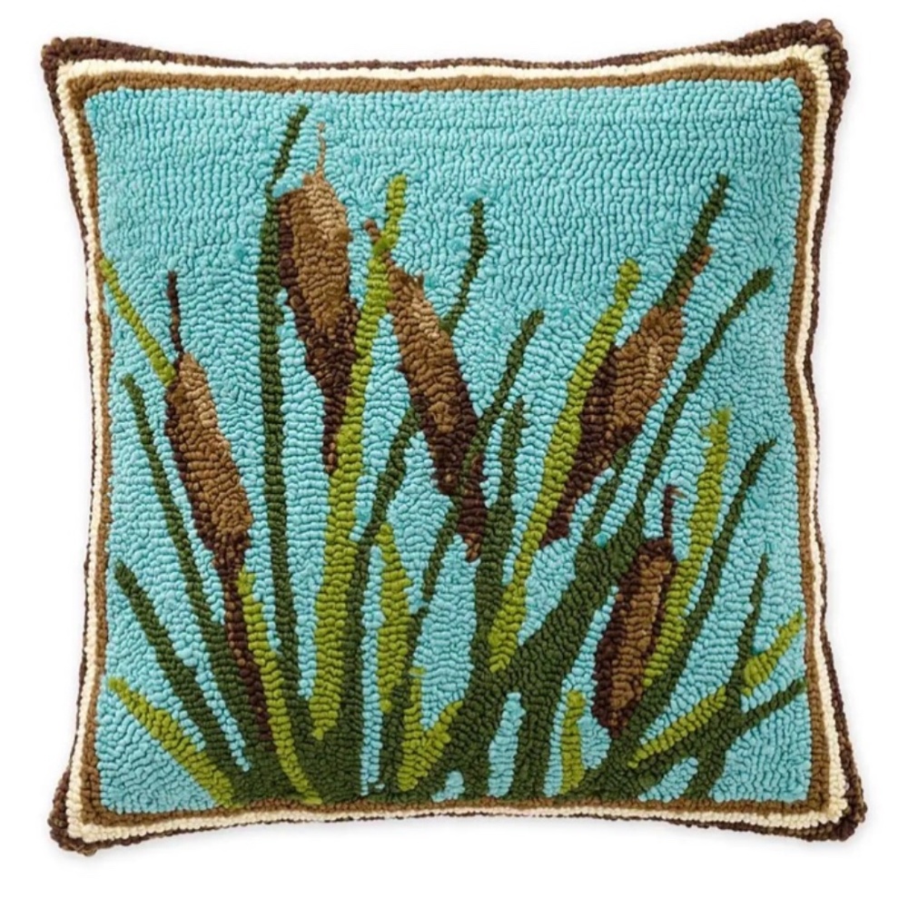 NWT Cattail Hooked Pillow